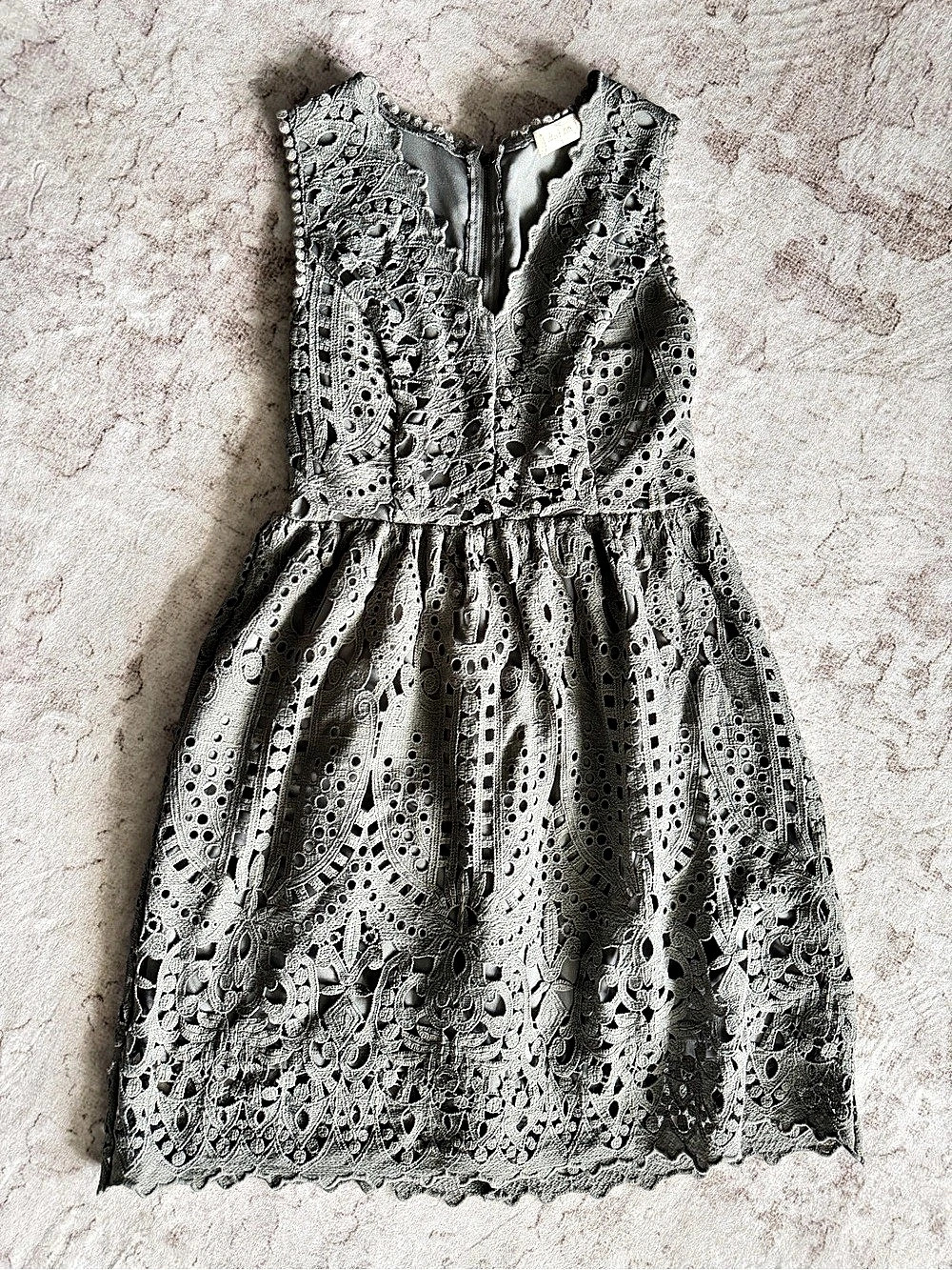 Gray Floral Lace Mini Dress Like New
